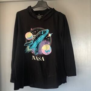 NASA Space Rocket  Long Sleeved Black Hoodie Women's Pullover Top Size Medium